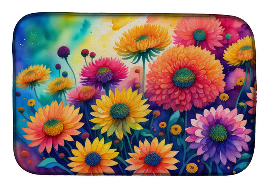 Chrysanthemums in Color Dish Drying Mat Absorbent Dish Drying Mat Pad for Kitchen Counter Dish Drainer Mat for Countertop, 14 x 21", Multicolor