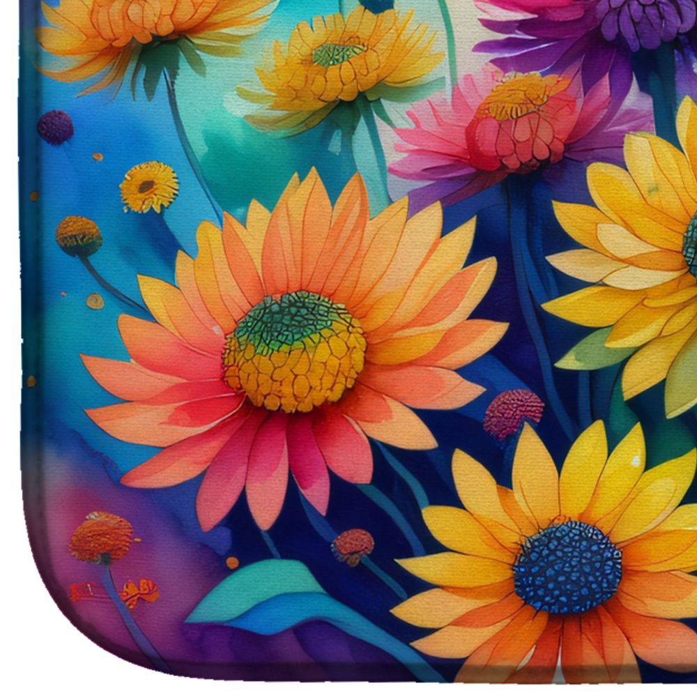 Chrysanthemums in Color Dish Drying Mat Absorbent Dish Drying Mat Pad for Kitchen Counter Dish Drainer Mat for Countertop, 14 x 21", Multicolor