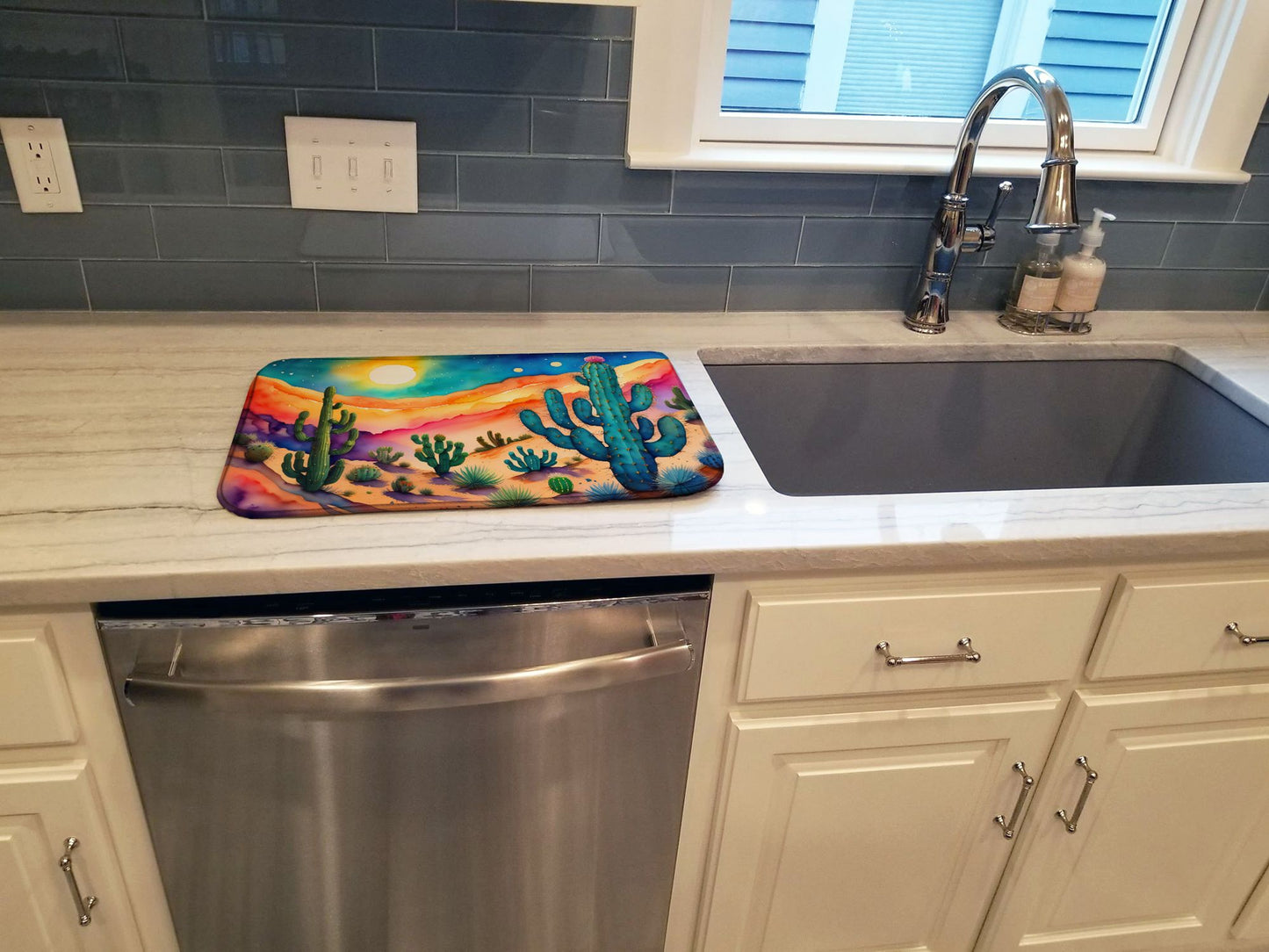 Cactus in Color Dish Drying Mat Absorbent Dish Drying Mat Pad for Kitchen Counter Dish Drainer Mat for Countertop, 14 x 21", Multicolor