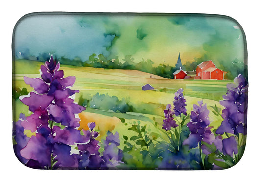 New Jersey Violet in Watercolor Dish Drying Mat Absorbent Dish Drying Mat Pad for Kitchen Counter Dish Drainer Mat for Countertop, 14 x 21", Multicolor