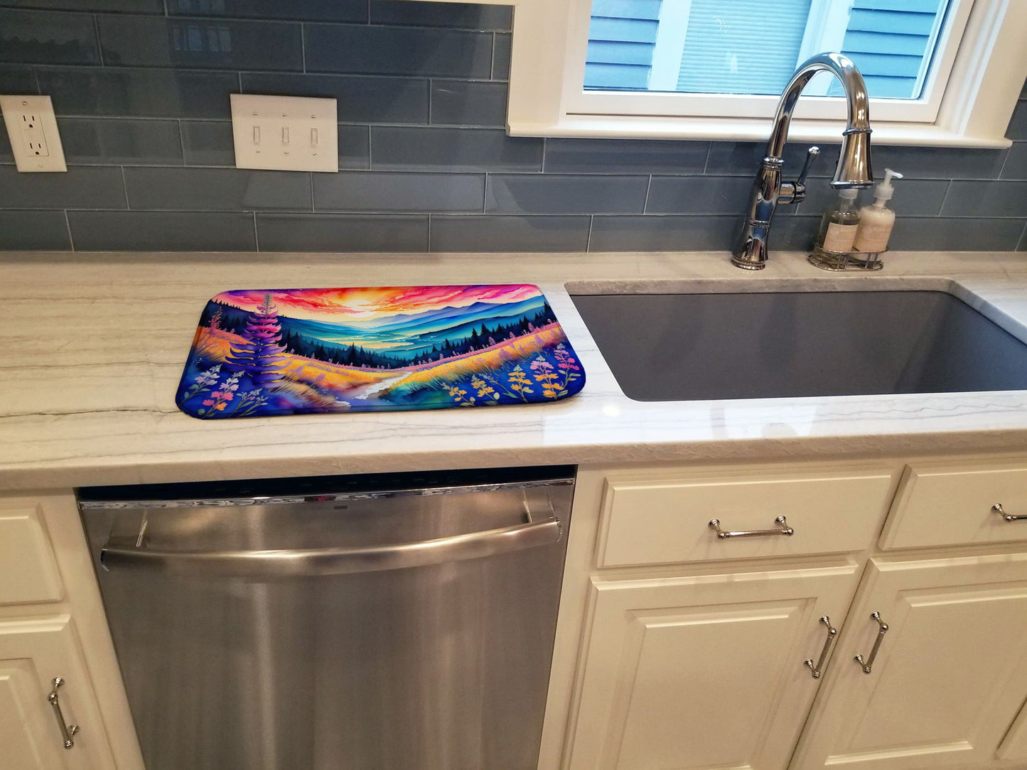 Annual Larkspur in Color Dish Drying Mat Absorbent Dish Drying Mat Pad for Kitchen Counter Dish Drainer Mat for Countertop, 14 x 21", Multicolor