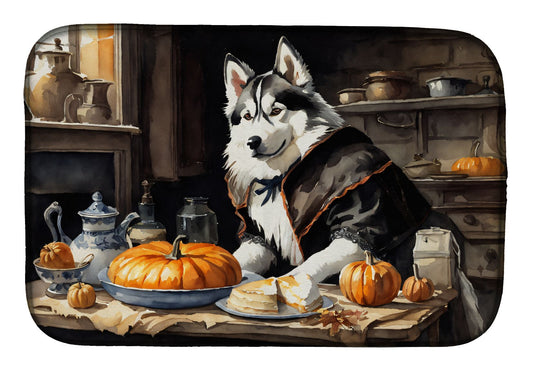 Siberian Husky Fall Kitchen Pumpkins Dish Drying Mat Absorbent Dish Drying Mat Pad for Kitchen Counter Dish Drainer Mat for Countertop, 14 x 21", Multicolor
