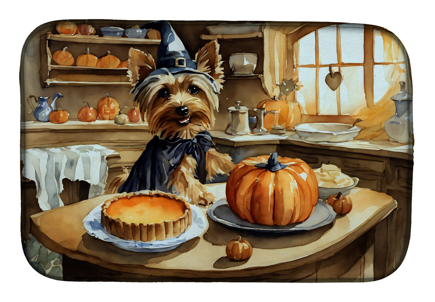 Silky Terrier Fall Kitchen Pumpkins Dish Drying Mat Absorbent Dish Drying Mat Pad for Kitchen Counter Dish Drainer Mat for Countertop, 14 x 21", Multicolor