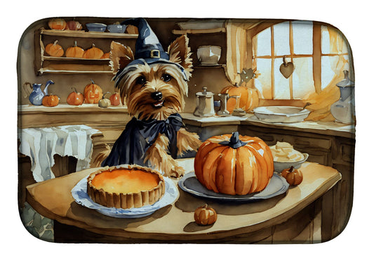 Silky Terrier Fall Kitchen Pumpkins Dish Drying Mat Absorbent Dish Drying Mat Pad for Kitchen Counter Dish Drainer Mat for Countertop, 14 x 21", Multicolor