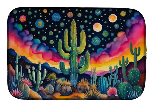 Queen of the Night Cactus in Color Dish Drying Mat Absorbent Dish Drying Mat Pad for Kitchen Counter Dish Drainer Mat for Countertop, 14 x 21", Multicolor