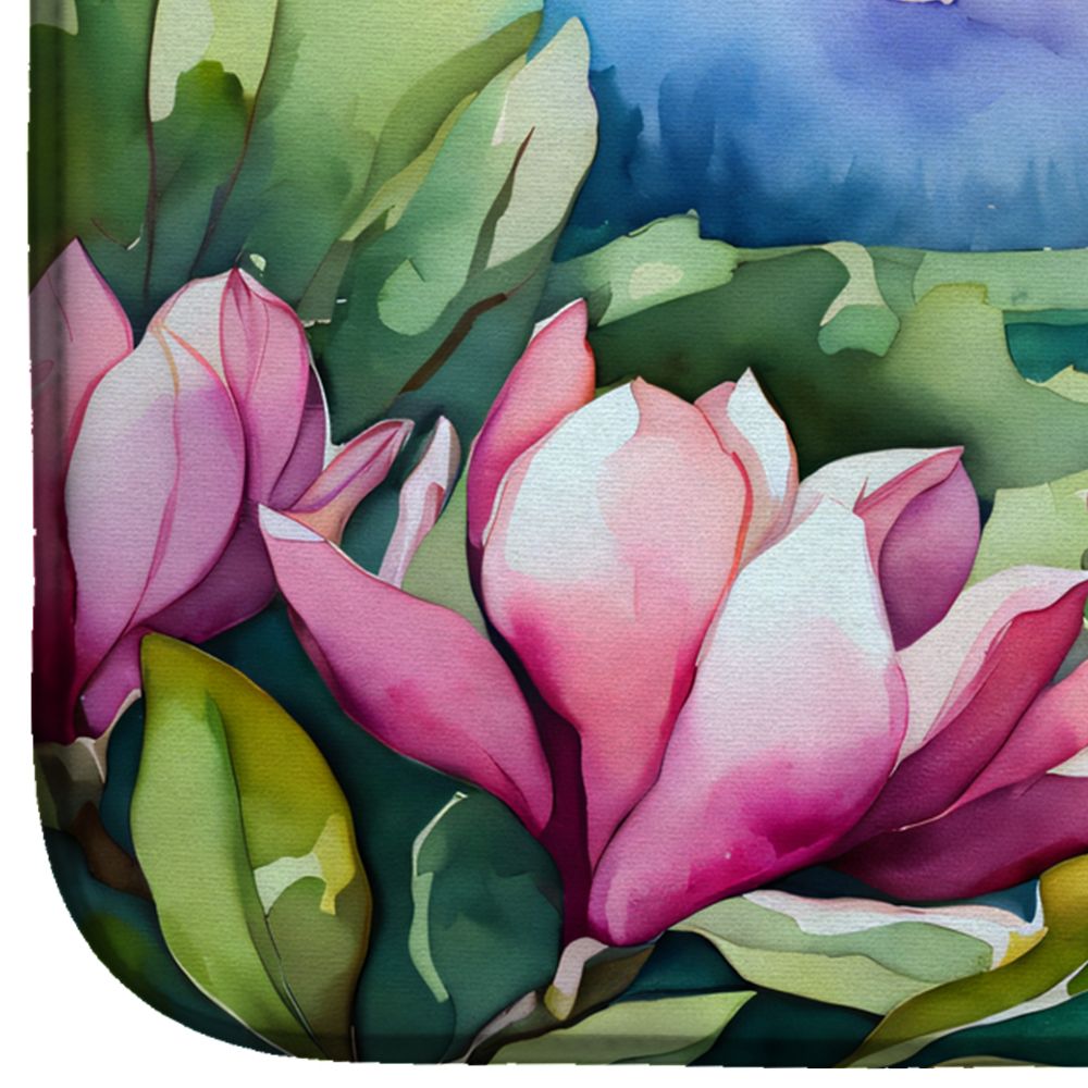 Louisiana Magnolias in Watercolor Dish Drying Mat Absorbent Dish Drying Mat Pad for Kitchen Counter Dish Drainer Mat for Countertop, 14 x 21", Multicolor