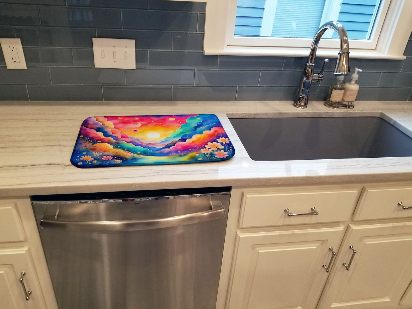 Stock, or Gillyflower in Color Dish Drying Mat Absorbent Dish Drying Mat Pad for Kitchen Counter Dish Drainer Mat for Countertop, 14 x 21", Multicolor