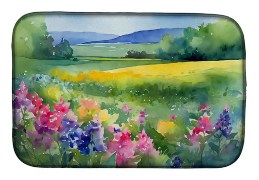 Massachusetts Mayflowers in Watercolor Dish Drying Mat Absorbent Dish Drying Mat Pad for Kitchen Counter Dish Drainer Mat for Countertop, 14 x 21", Multicolor