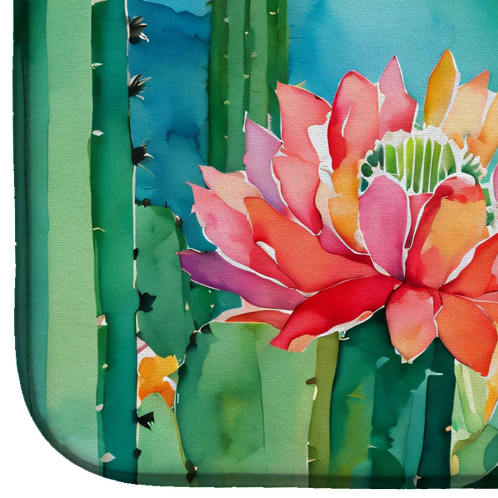 Arizona Saguaro Cactus Blossom in Watercolor Dish Drying Mat Absorbent Dish Drying Mat Pad for Kitchen Counter Dish Drainer Mat for Countertop, 14 x 21", Multicolor