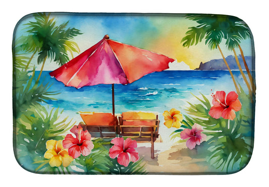 Hawaii Hawaiian Hibiscus in Watercolor Dish Drying Mat Absorbent Dish Drying Mat Pad for Kitchen Counter Dish Drainer Mat for Countertop, 14 x 21", Multicolor