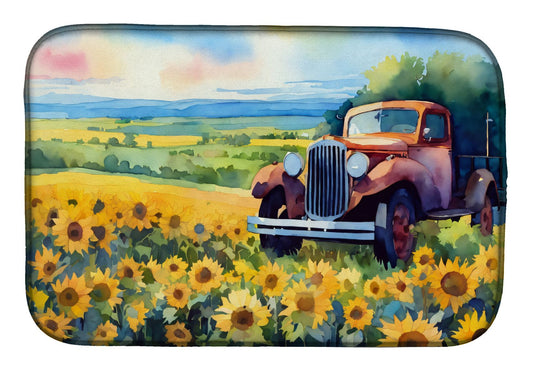 Kansas Sunflowers in Watercolor Dish Drying Mat Absorbent Dish Drying Mat Pad for Kitchen Counter Dish Drainer Mat for Countertop, 14 x 21", Multicolor