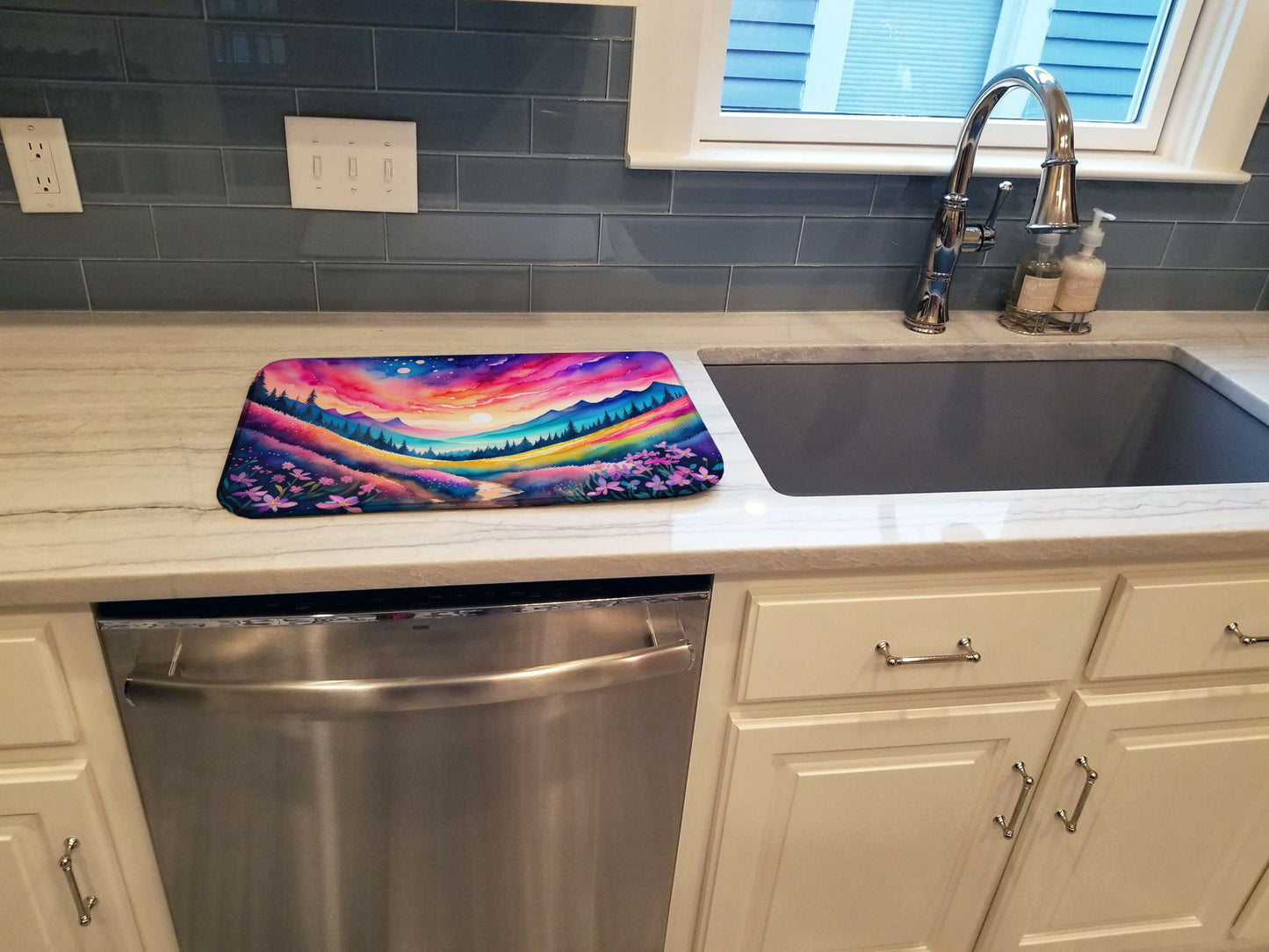 Phlox in Color Dish Drying Mat Absorbent Dish Drying Mat Pad for Kitchen Counter Dish Drainer Mat for Countertop, 14 x 21", Multicolor