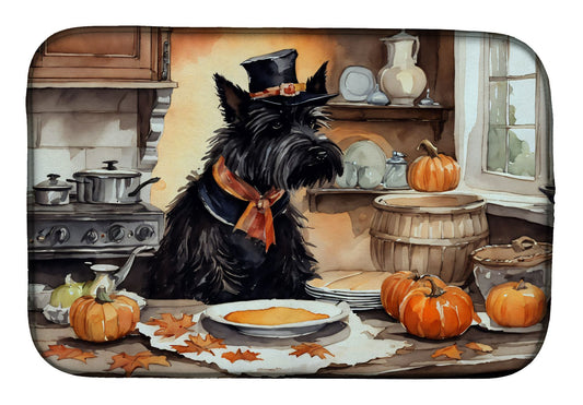 Scottish Terrier Fall Kitchen Pumpkins Dish Drying Mat Absorbent Dish Drying Mat Pad for Kitchen Counter Dish Drainer Mat for Countertop, 14 x 21", Multicolor