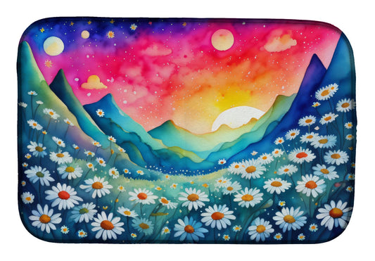 Daisies in Color Dish Drying Mat Absorbent Dish Drying Mat Pad for Kitchen Counter Dish Drainer Mat for Countertop, 14 x 21", Multicolor