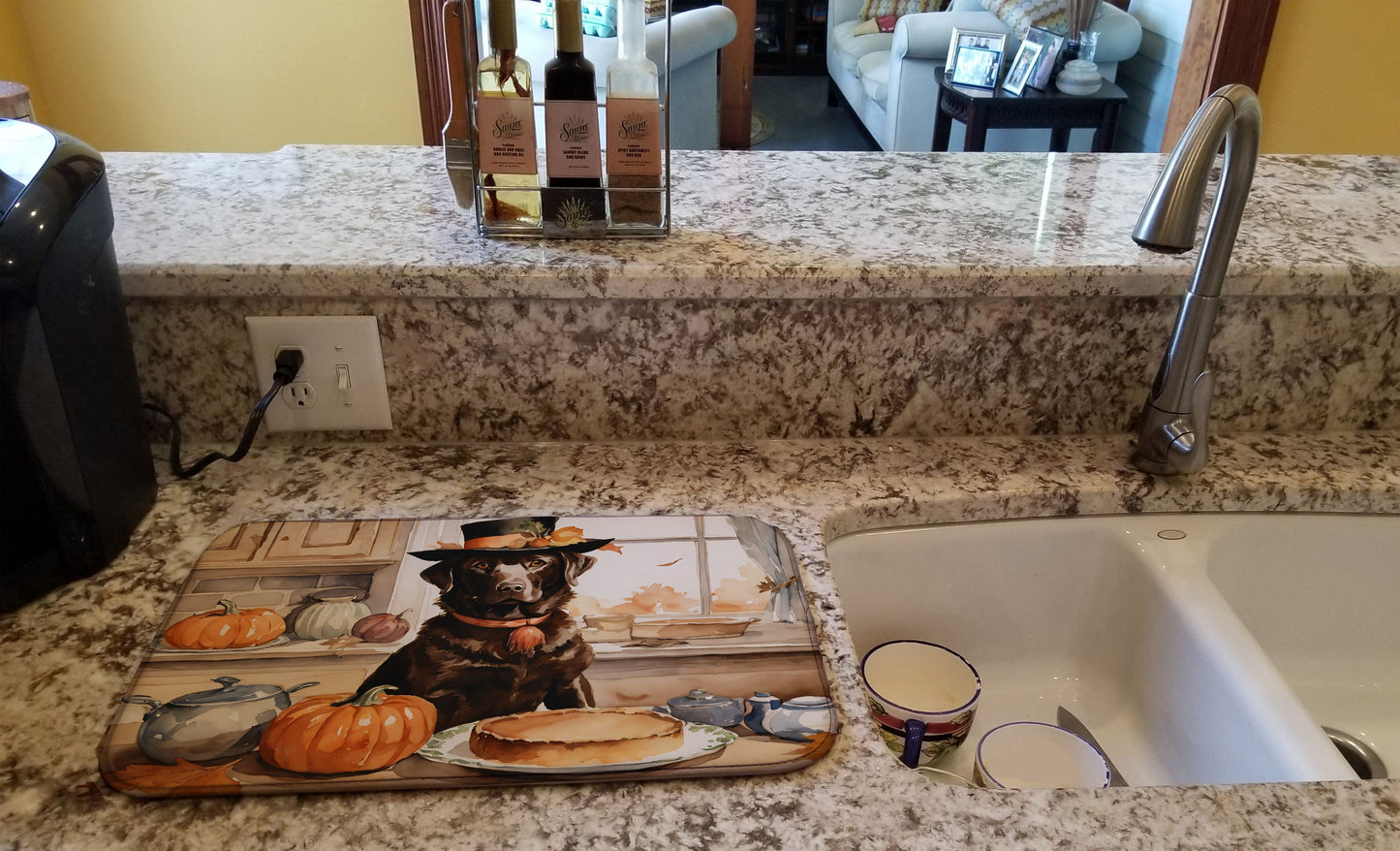 Chocolate Lab Fall Kitchen Pumpkins Dish Drying Mat Absorbent Dish Drying Mat Pad for Kitchen Counter Dish Drainer Mat for Countertop, 14 x 21", Multicolor