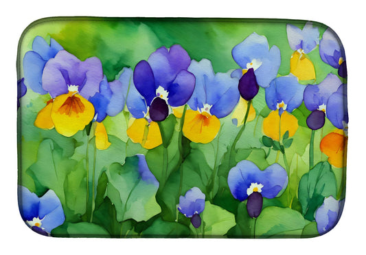 Illinois Violet in Watercolor Dish Drying Mat Absorbent Dish Drying Mat Pad for Kitchen Counter Dish Drainer Mat for Countertop, 14 x 21", Multicolor