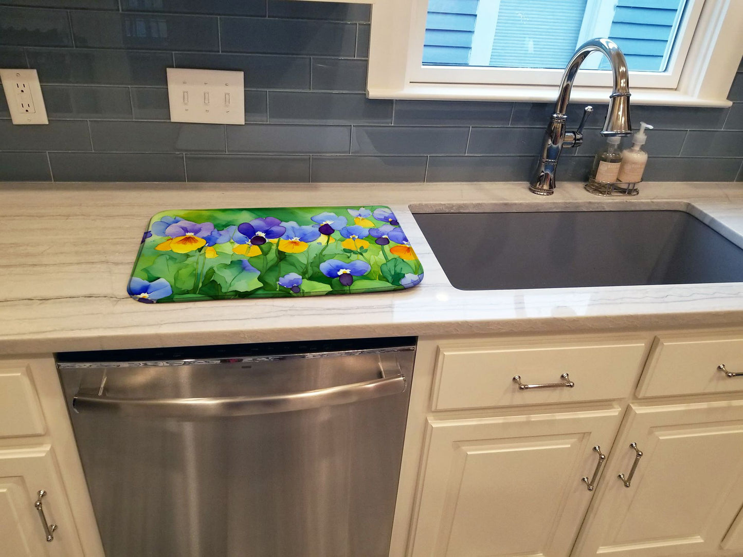 Illinois Violet in Watercolor Dish Drying Mat Absorbent Dish Drying Mat Pad for Kitchen Counter Dish Drainer Mat for Countertop, 14 x 21", Multicolor