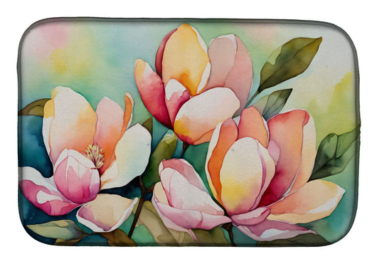 Mississippi Magnolia in Watercolor Dish Drying Mat Absorbent Dish Drying Mat Pad for Kitchen Counter Dish Drainer Mat for Countertop, 14 x 21", Multicolor