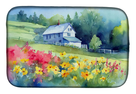 Massachusetts Mayflowers in Watercolor Dish Drying Mat Absorbent Dish Drying Mat Pad for Kitchen Counter Dish Drainer Mat for Countertop, 14 x 21", Multicolor