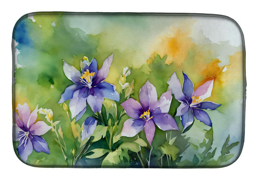 Colorado Rocky Mountain Columbine in Watercolor Dish Drying Mat Absorbent Dish Drying Mat Pad for Kitchen Counter Dish Drainer Mat for Countertop, 14 x 21", Multicolor